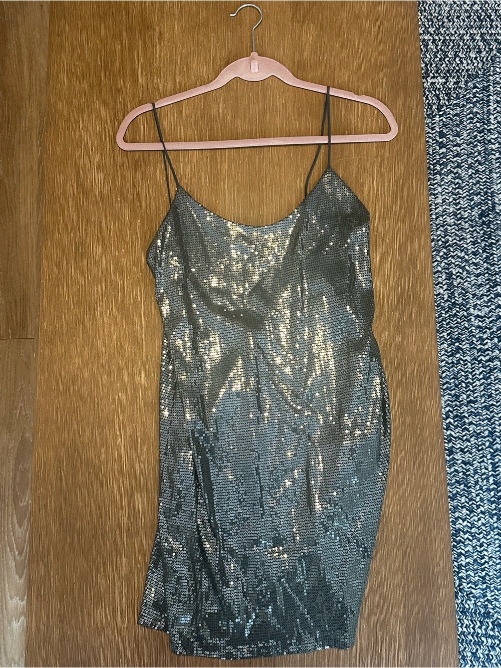 Metallic Black Sequin Mini Slip Dress